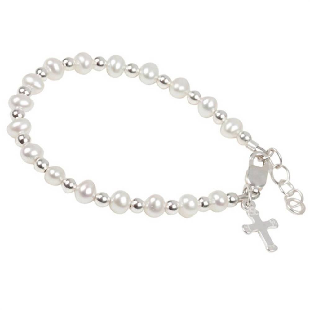 NEW CHERISHED MOMENTS baby kaitlin pearl and sterling silver cross bracelet in w